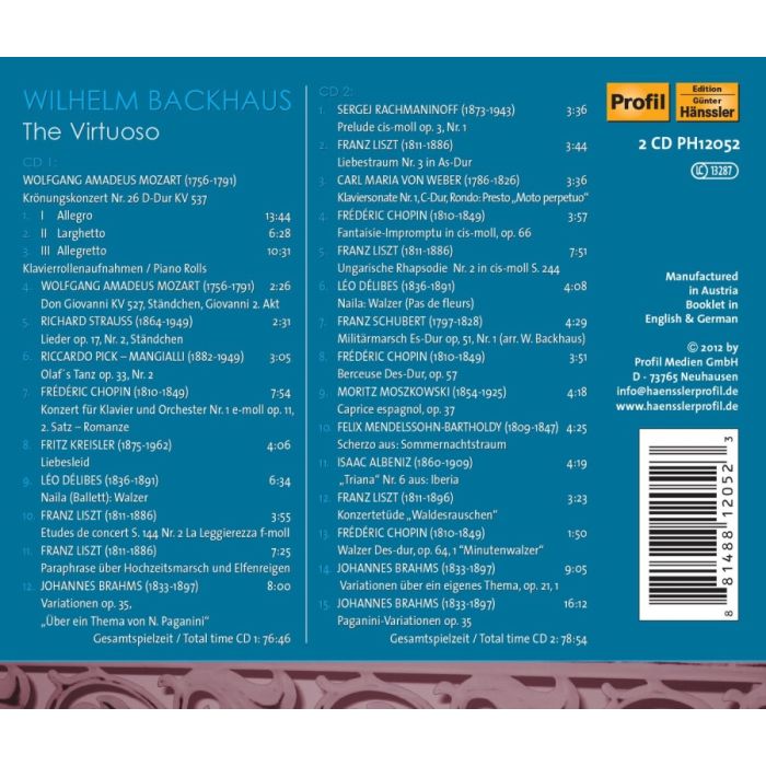 Backhaus, Wilhelm;The Virtuoso - Mozart, Strauss, Chopin, Brahms, Liszt - slide-2