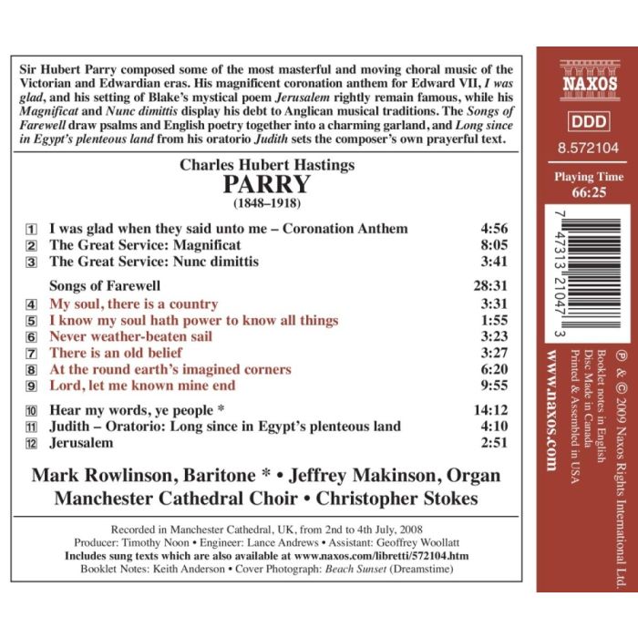 PARRY: Choral Masterpieces -  Songs of Farewell, I Was Glad, Jerusalem - slide-1