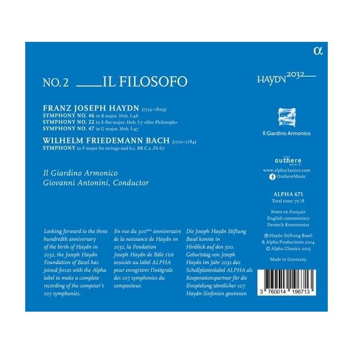Haydn 2032 vol. 2: Symphonies Nos. 46, 22 & 47 + Bach, Wilhelm Friedemann - slide-1