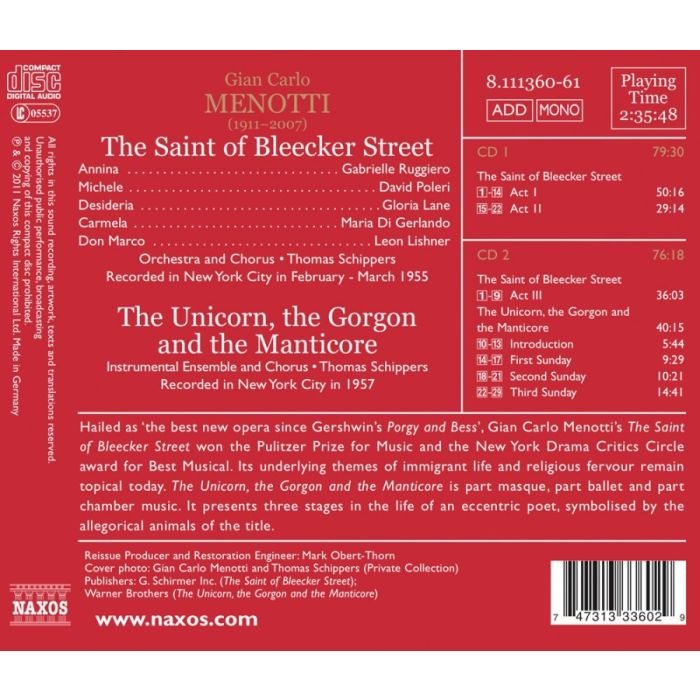 Menotti: The Saint of Bleecker Street , The Unicorn, the Gorgon and the Manticore (1955, 1957) - slide-1