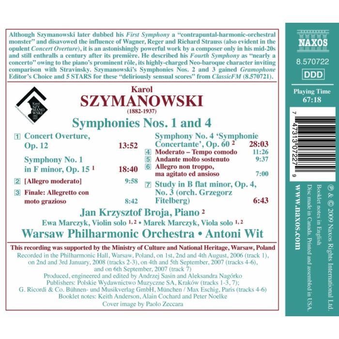 Szymanowski: Symphonies Nos. 1 and 4, Concert Overture, Study in B flat minor - slide-1