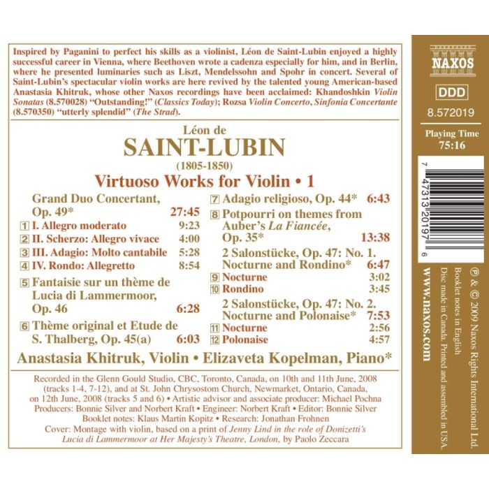 Saint-Lubin: Virtuoso Works for Violin 1 - Fantaisie, Grand Duo Concertant, 2 Salonstücke, Adagio religioso - slide-1