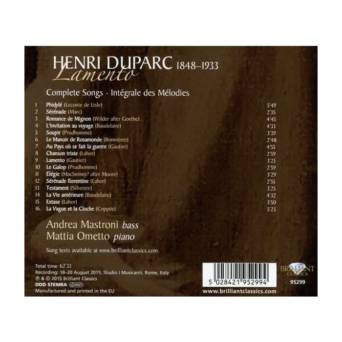 Duparc: Lamento Complete Songs - slide-1