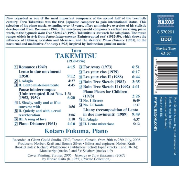 TAKEMITSU: Piano Music - Romance, Rain Tree Sketches I & II, Litany - slide-1