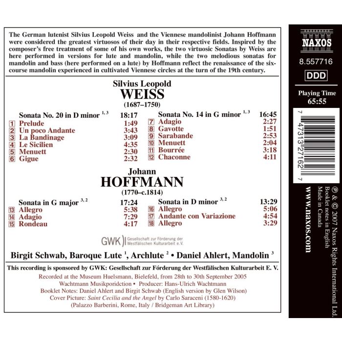 WEISS: Sonatas Nos. 14 & 20  for Lute & Mandolin, HOFFMAN:  Mandolin Sonatas - slide-1