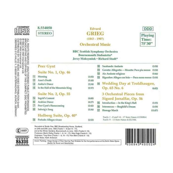 GRIEG: Orchestral Music: Orchestral Music: Peer Gynt, Holberg Suite, Sigurd Jorsalfar, Wedding Day at Troldhaugen. - slide-1