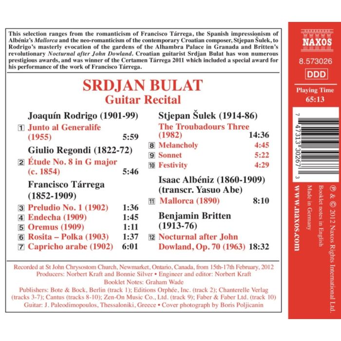 Srdjan Bulat: Guitar Recital - Rodrigo, Regondi, Tarrega, Sulek, Albeniz, Britten - slide-1