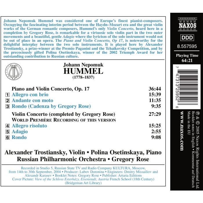 HUMMEL: Piano and Violin Concerto, Op 17; Violin Concerto - slide-1