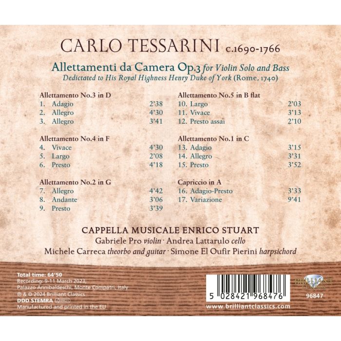 Tessarini: Allettamenti da Camera for Violin Solo and Bass - slide-1