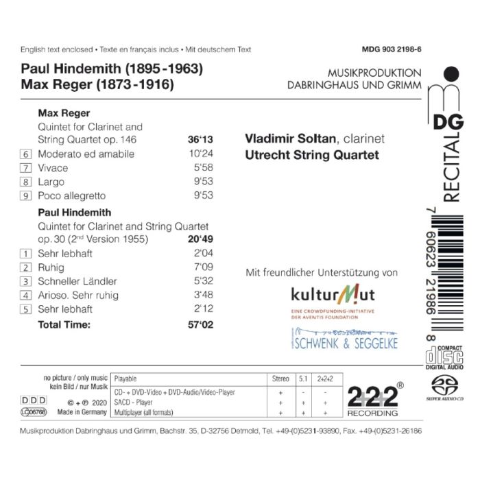 Hindemith; Reger: Clarinet Quintets - slide-1