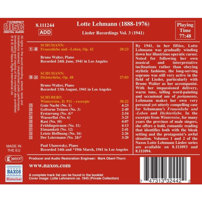 LEHMANN Lotte - Lieder Recordings Vol. 3 - slide-1
