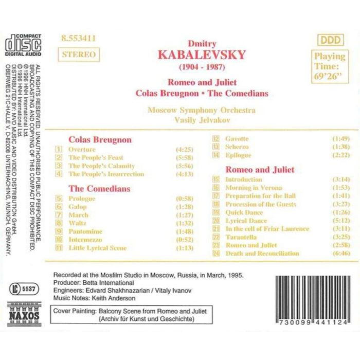 KABALEVSKY: Romeo and Juliet; Colas Breugnon, Comedians - slide-1