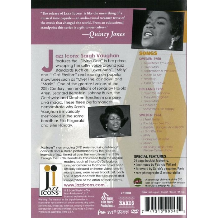 JAZZ ICONS:  SARAH VAUGHAN   Live in \'58 and \'64  (Sweden & Holl - slide-1