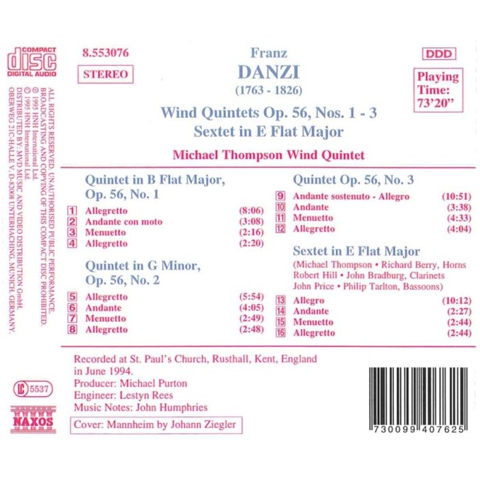 DANZI: Wind Quintets, Op. 56, Nos. 1-3, Wind Sextet, Op. 10 - slide-1