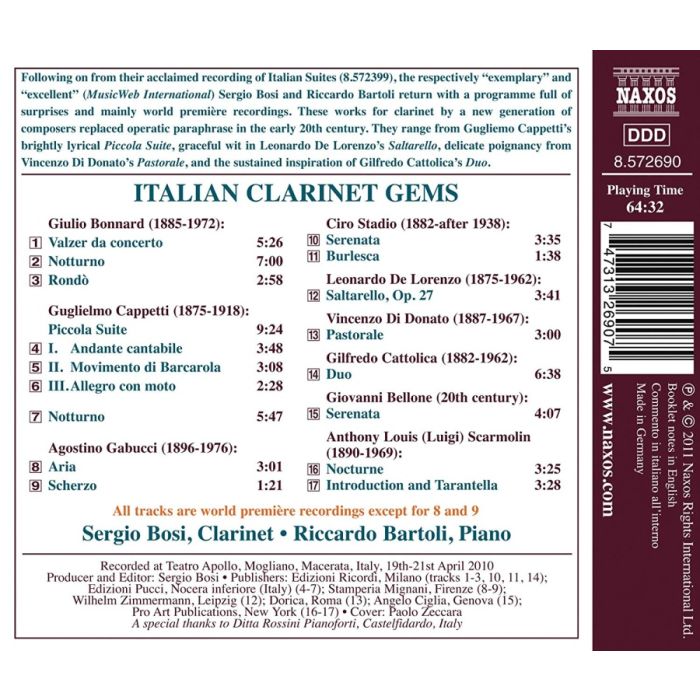 Italian Clarinet Gems - Bonnard, Cappetti, Stadio, De Lorenzo, Gabucci, Di Donato,... - slide-1