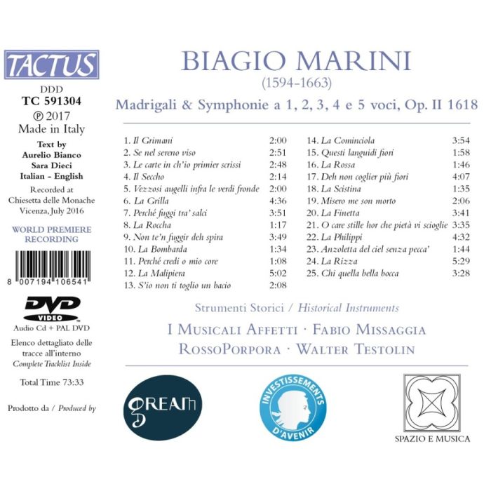 Marini: Madrigali & Symfonie a 1, 2, 3, 4 e 5 voci, Op. II 1618 - slide-1