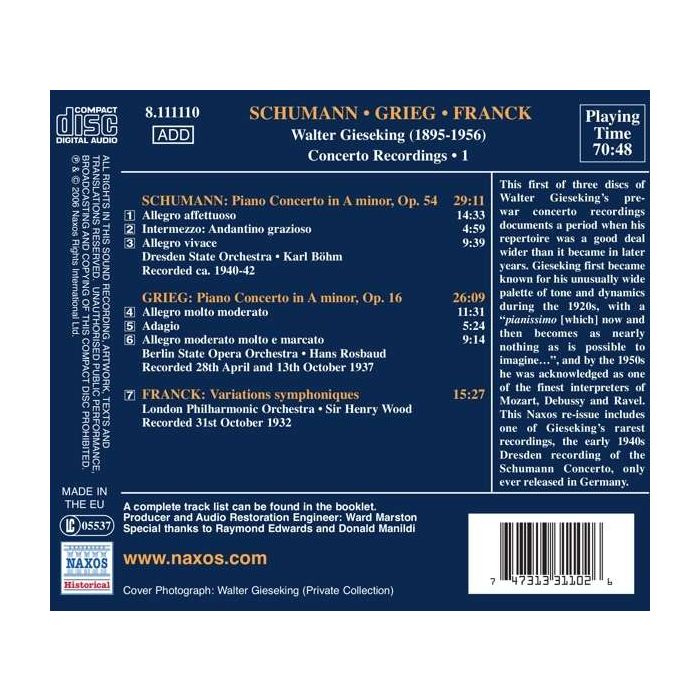 SCHUMANN / GRIEG: Piano Concertos / FRANCK: Symphonic Variations - slide-1