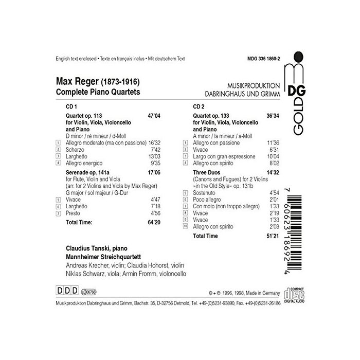 Reger: Complete Piano Quartets - slide-1