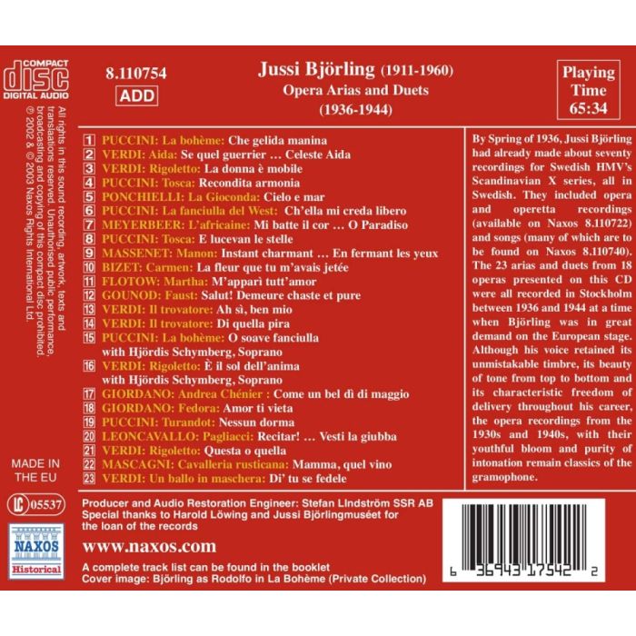 BJORLING, Jussi: Bjorling Collection, Vol. 3: Opera Arias and Duets (1936-1944) - slide-1