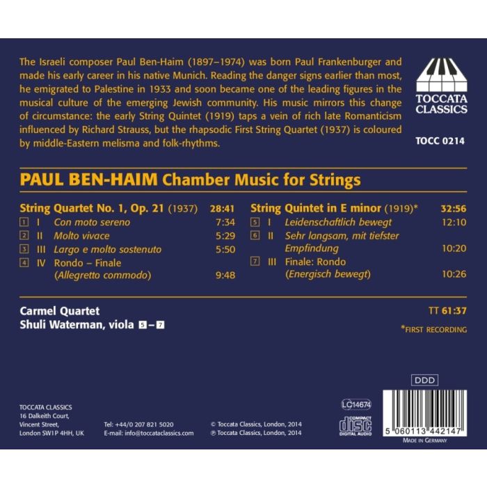 Ben-Haim: Chamber Music - String Quartet & String Quintet - slide-1