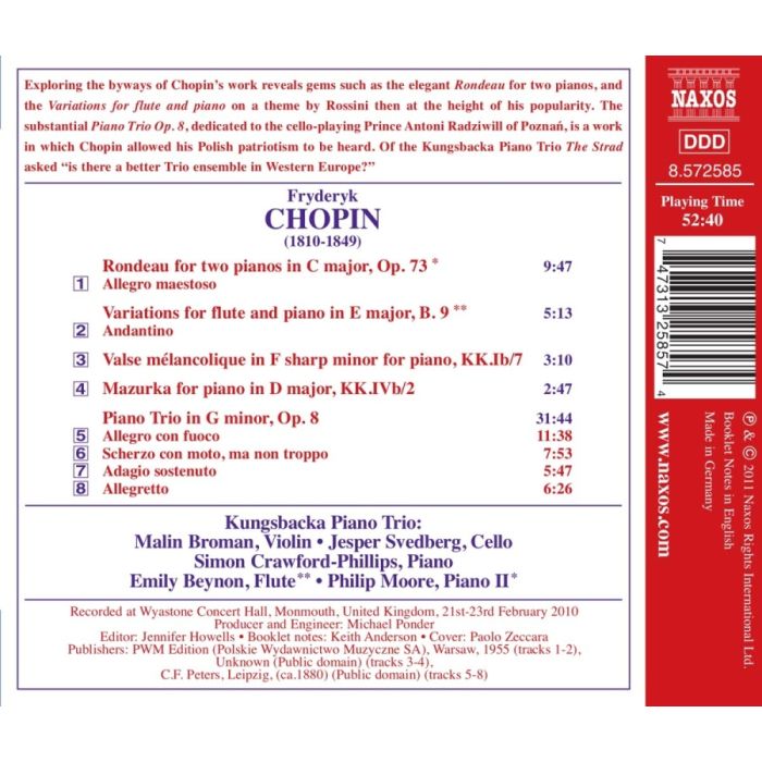 Chopin: Piano Trio Op. 8, Rondeau for two pianos, Variations for flute & piano, Valse mélancolique, Mazurka - slide-1