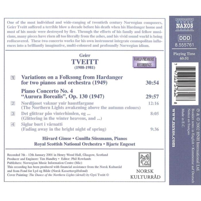 TVEITT: Piano Concerto No. 4; Variations on a Folk Song - slide-1