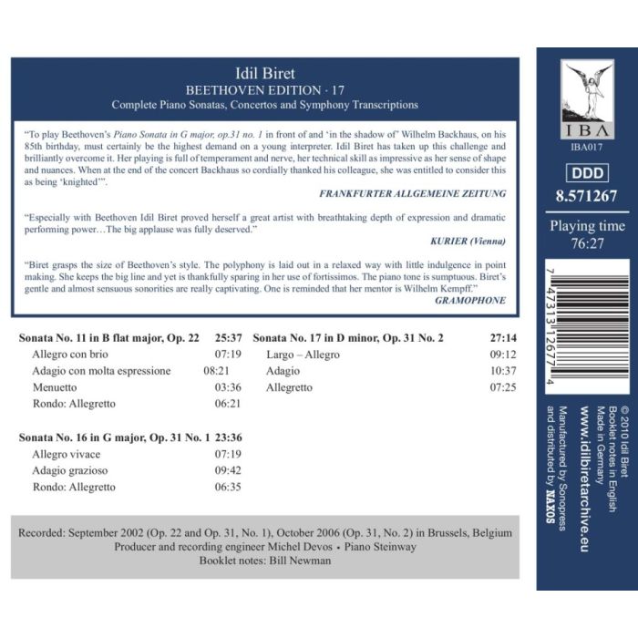BEETHOVEN: Piano Sonatas - Nos. 11, 16 and 17, Vol. 8 (Biret Beethoven Edition, Vol. 17) - slide-1