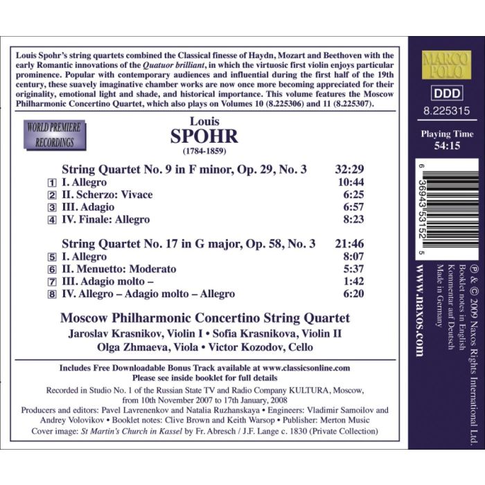 Spohr: String Quartets Vol. 13  -  No. 9 Op. 29 No. 3 & No. 17 Op. 58 No. 3 - slide-1