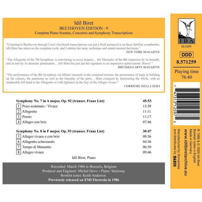 IDIL BIRET BEETHOVEN EDITION 9 - BEETHOVEN / LISZT: Symphonies 7 & 8 - slide-1