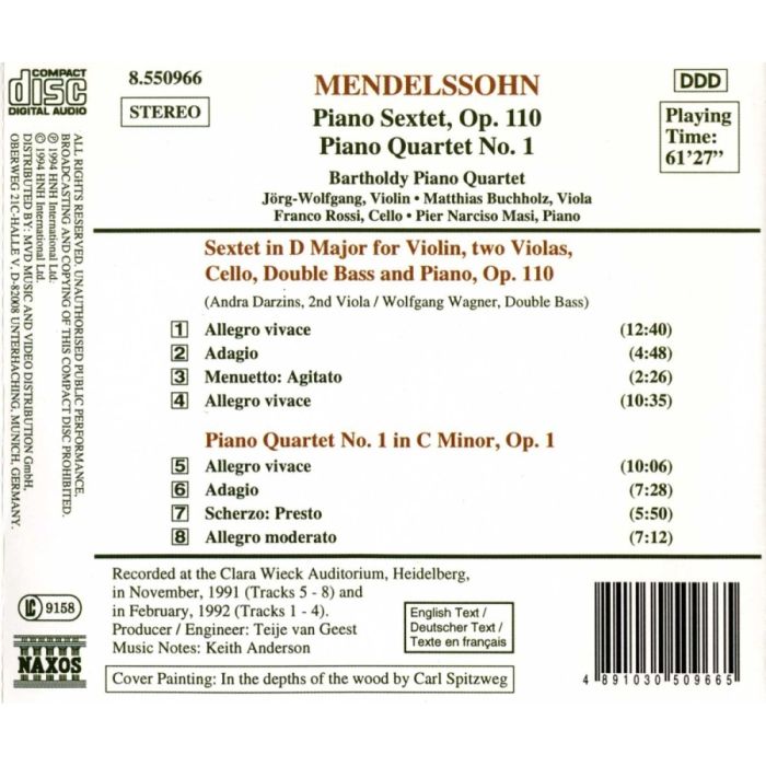MENDELSSOHN: Piano Sextet, Op. 110, Piano Quartet No. 1 - slide-1