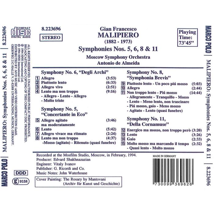 MALIPIERO: Symphonies nos 5, 6, 8 & 11 - slide-1