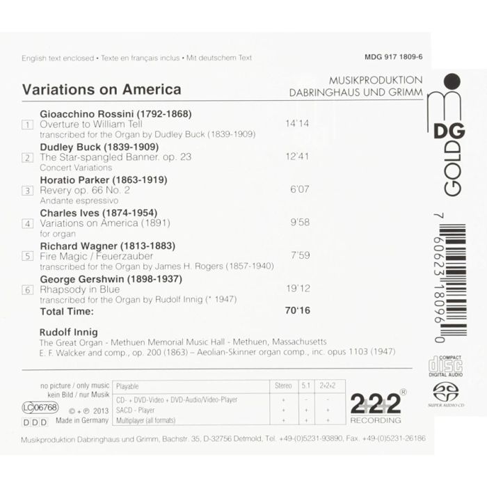 Variations on America - Organ Works: Rossini, Buck, Parker, Ives, Wagner & Gershwin - slide-1