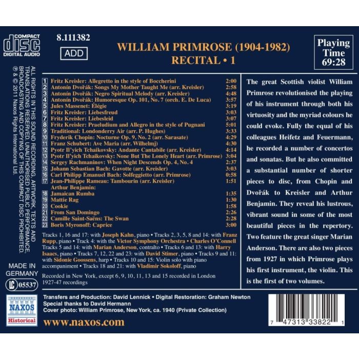 William Primrose: Recital Vol. 1, nagr. 1927-1947 - slide-1