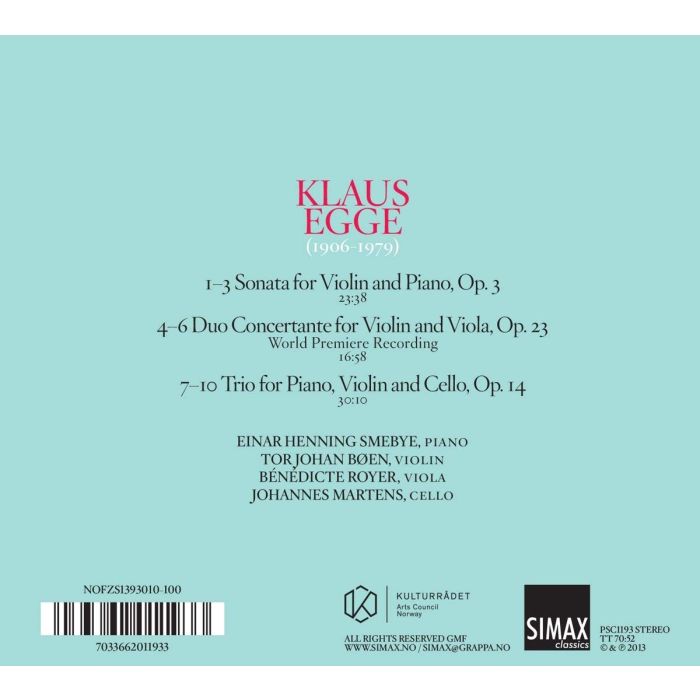 Egge: Piano Trio, Sonata for Violin and Piano, Duo Concertante - slide-1