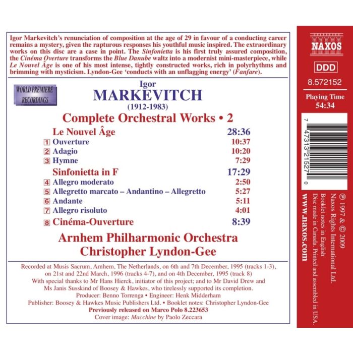 Markevitch: Orchestral Works Vol. 2 - Le Nouvel Âge, Sinfonietta in F, Cinéma-Ouverture - slide-1