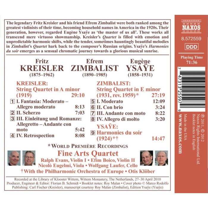 Fritz Kreisler & Efrem Zimbalist: String Quartets, Ysaye: Harmonies du soir - slide-1