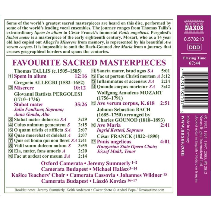 Favourite Sacred Masterpieces - Tallis: Spem in alium, Allegri: Miserere, Pergolesi: Stabat mater, Bach/Gounod: Ave Maria, ... - slide-1