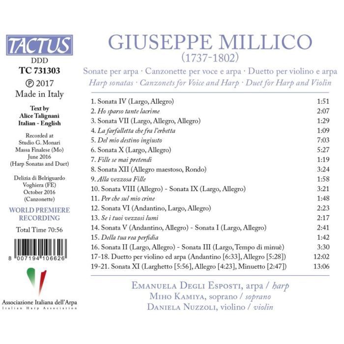 Millico: Harp sonatas; Canzonets for Voice and Harp; Duet for Harp and Violin - slide-1