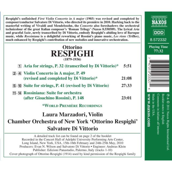 Respighi: Violin Concerto in A major, Aria & Suite for Strings, Rossiniana - slide-1