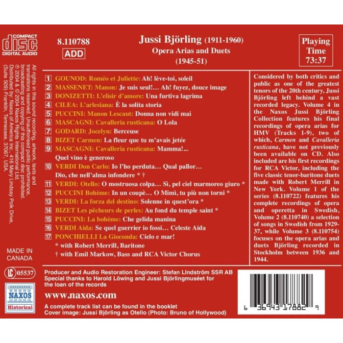BJORLING, Jussi: Bjorling Collection, Vol. 4: Opera Arias and Duets (1945-1951) - slide-1
