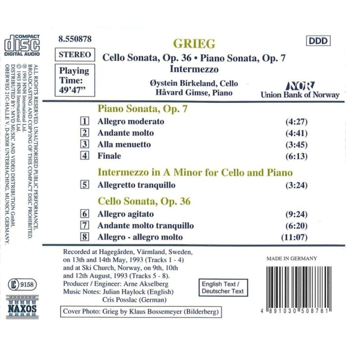 Grieg: Cello Sonata, Op. 36, Piano Sonata, Op. 7 - slide-1