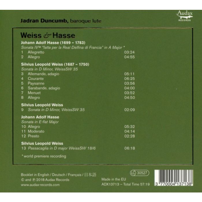 Weiss & Hasse: Lute Sonatas  - slide-1