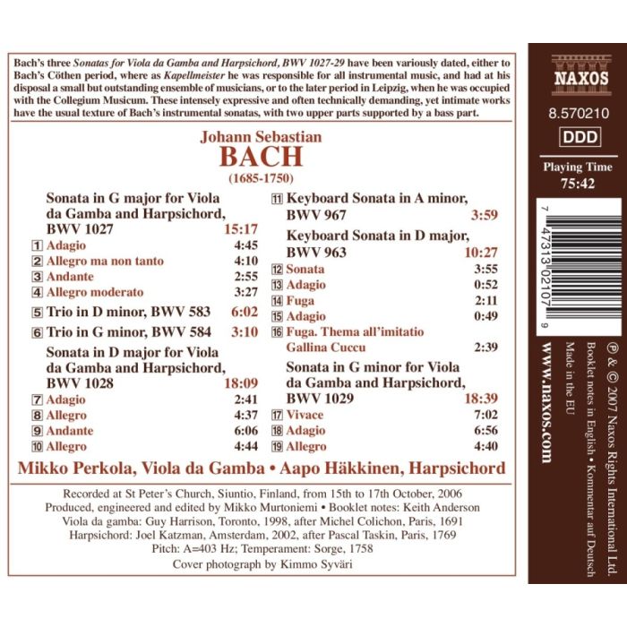 BACH: Sonatas for Viola da Gamba & Harpsichord - slide-1