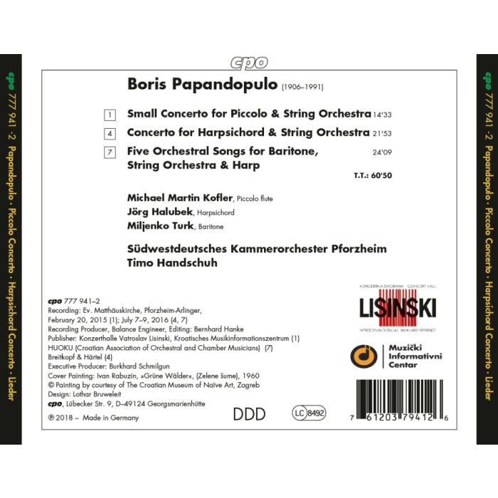 Papandopulo: Flute Concerto; Harpsichord Concerto; Five Orchestral Songs - slide-1