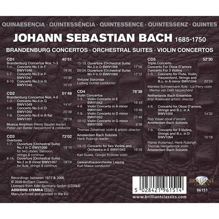 Quintessence J.S. Bach: Brandenburg Concertos, Orchestral Suites, Violin Concertos - slide-1