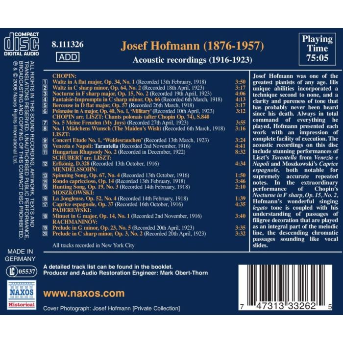 HOFMANN, Josef: Historical Recordings (1916-1923) - slide-1