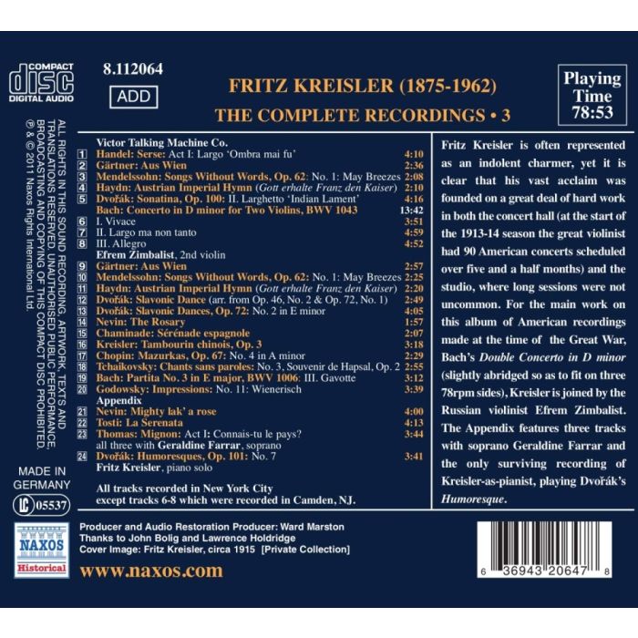 Kreisler The Complete Recordings 3, nagr. 1914-1916 - slide-1
