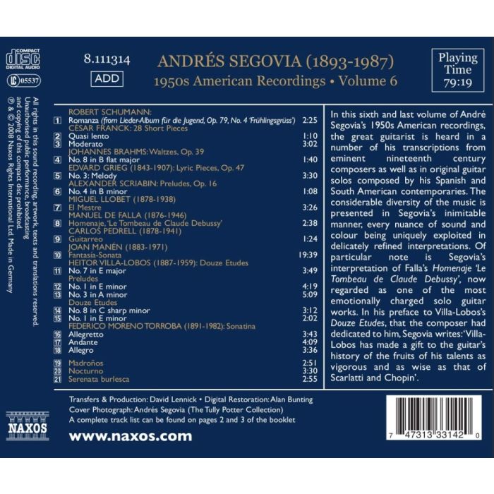 Segovia Andres: 1950s American Recordings Vol. 6 - slide-1