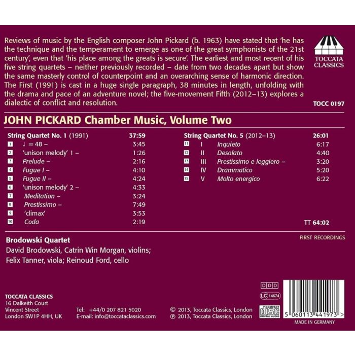Pickard: Chamber Music Vol. 2 - String Quartets Nos. 1 & 5 - slide-1