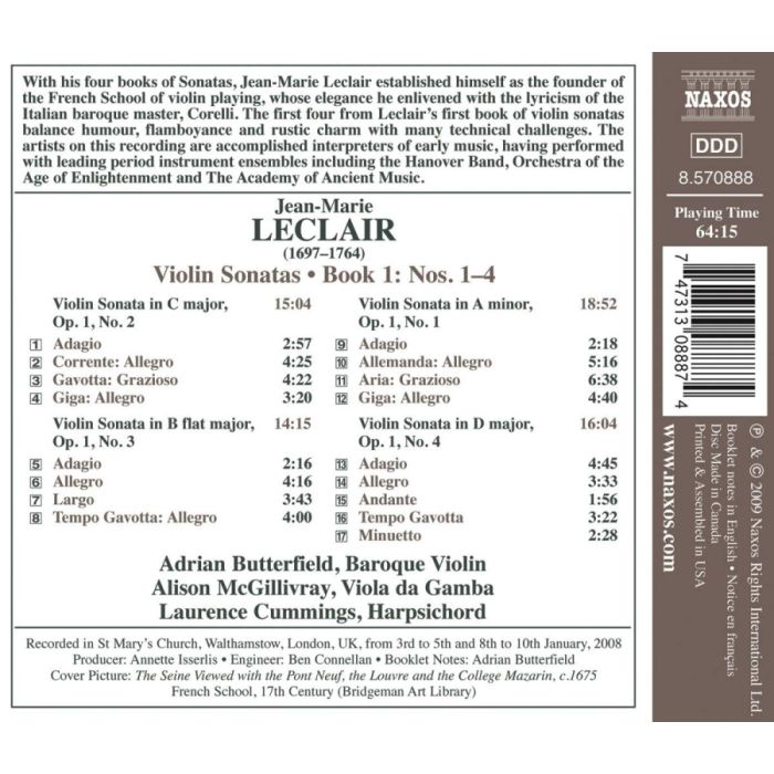 Leclair: Violin Sonatas Book 1, Nos. 1-4 - slide-1
